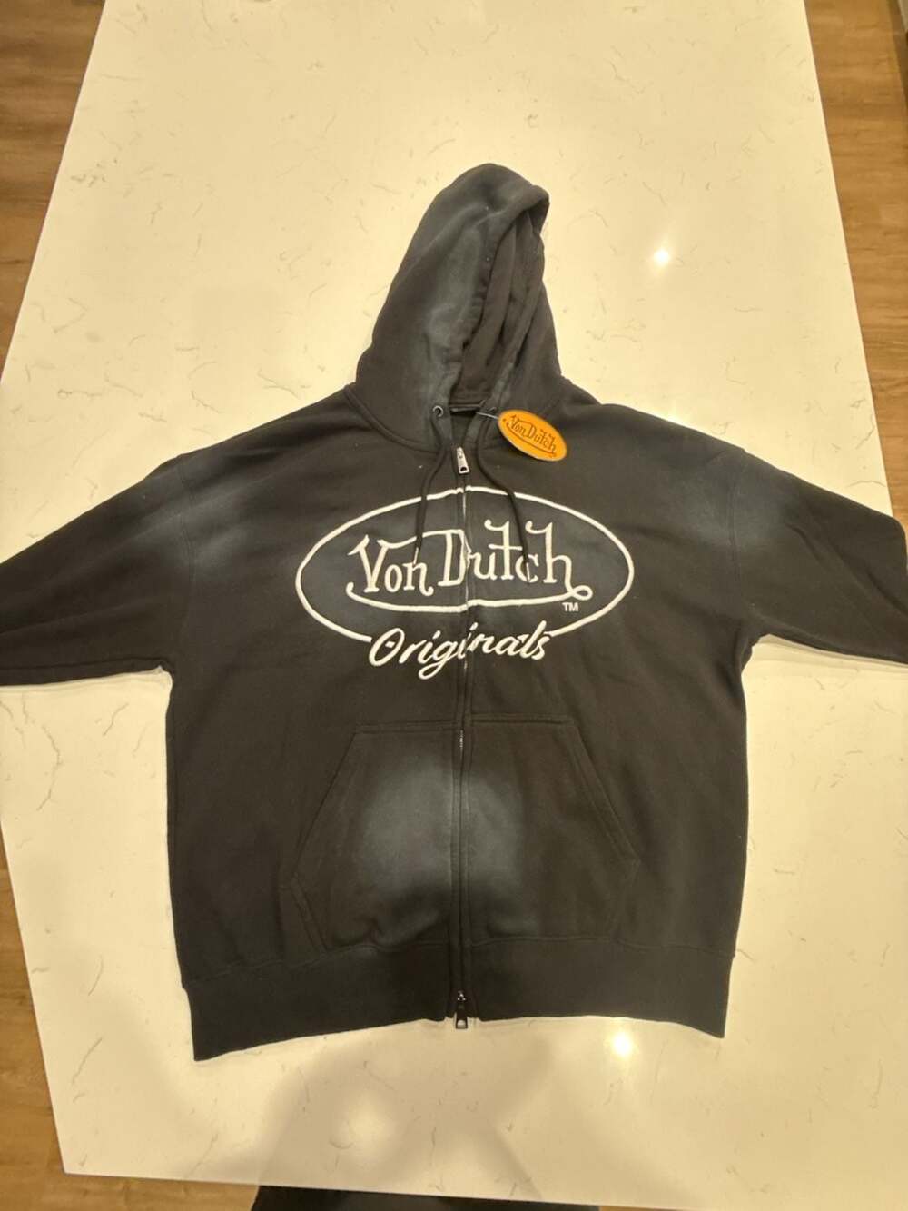 Von Dutch Originals Flame Logo Zip Up Fleece Hoodie Black Large